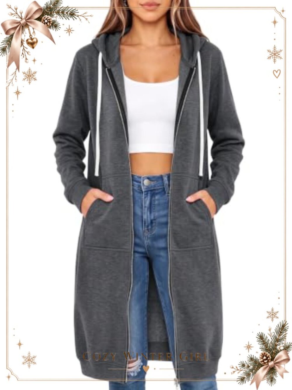 Women's Fleece Lined Full Zip Hoodie Tunic Oversized Winter Sweatshirt